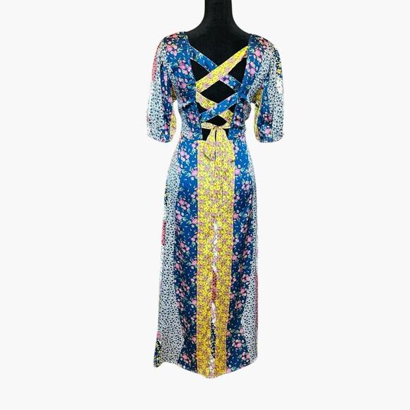 ASOS Floral Patchwork Midi Dress Button Satin Cottagecore Coquette Romantic 6 - Picture 9 of 16